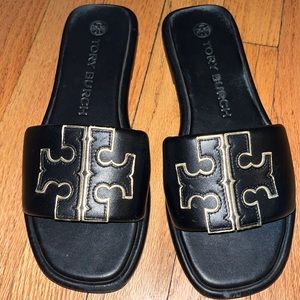 Tory Burch Black and Gold Sandals Minimalist Design